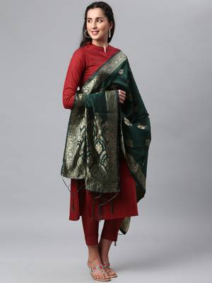 DarkGreen Banarasi Silk Jacquard Woven Dupatta 4
