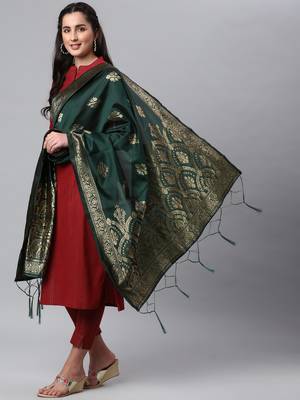 DarkGreen Banarasi Silk Jacquard Woven Dupatta 5