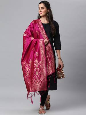 RaniPink Banarasi Silk Jacquard Woven Dupatta 3