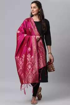 RaniPink Banarasi Silk Jacquard Woven Dupatta