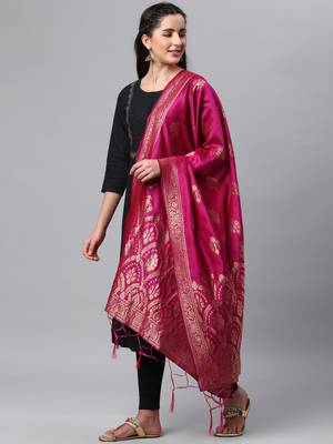 RaniPink Banarasi Silk Jacquard Woven Dupatta 5