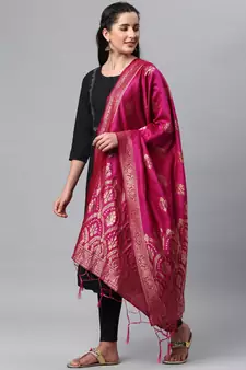 RaniPink Banarasi Silk Jacquard Woven Dupatta