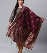 Wine Banarasi Silk Jacquard Woven Dupatta