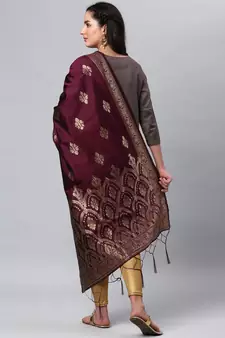 Wine Banarasi Silk Jacquard Woven Dupatta