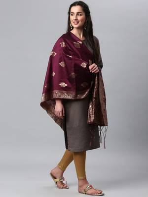 Wine Banarasi Silk Jacquard Woven Dupatta 3