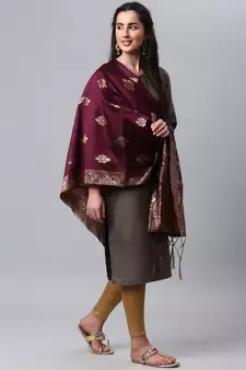 Wine Banarasi Silk Jacquard Woven Dupatta