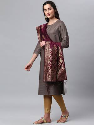 Wine Banarasi Silk Jacquard Woven Dupatta 4
