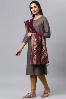 Wine Banarasi Silk Jacquard Woven Dupatta