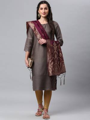 Wine Banarasi Silk Jacquard Woven Dupatta 5