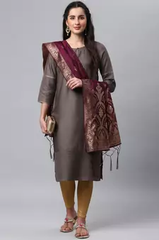 Wine Banarasi Silk Jacquard Woven Dupatta