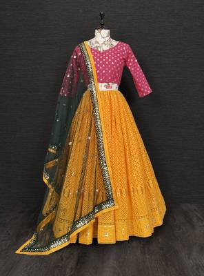 Yellow Color Lucknowi Embroidery Thread Work Lehenga Choli 1