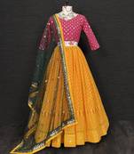 Yellow Color Lucknowi Embroidery Thread Work Lehenga Choli