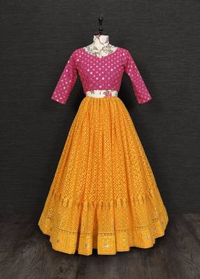 Yellow Color Lucknowi Embroidery Thread Work Lehenga Choli 2