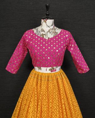 Yellow Color Lucknowi Embroidery Thread Work Lehenga Choli 3