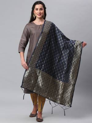 Blue Banarasi Silk Jacquard Woven Dupatta 1