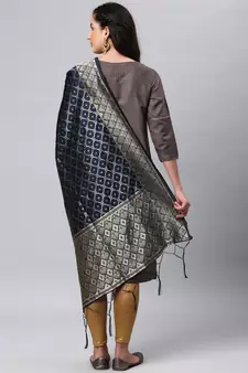 Blue Banarasi Silk Jacquard Woven Dupatta