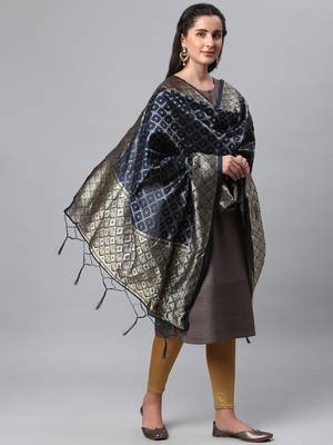 Blue Banarasi Silk Jacquard Woven Dupatta 3