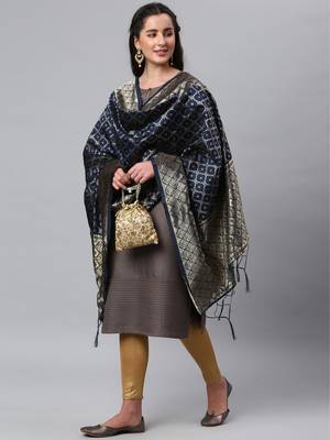 Blue Banarasi Silk Jacquard Woven Dupatta 4