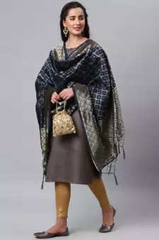 Blue Banarasi Silk Jacquard Woven Dupatta