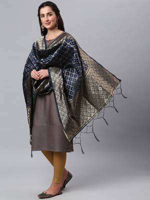 Blue Banarasi Silk Jacquard Woven Dupatta 5