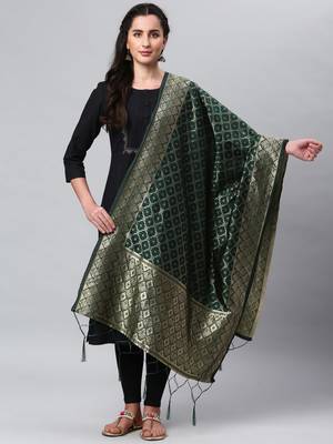 DarkGreen Banarasi Silk Jacquard Woven Dupatta 1