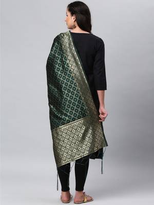 DarkGreen Banarasi Silk Jacquard Woven Dupatta 2