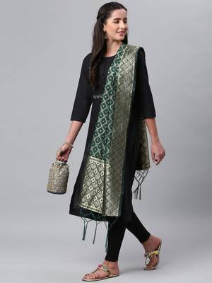 DarkGreen Banarasi Silk Jacquard Woven Dupatta 3