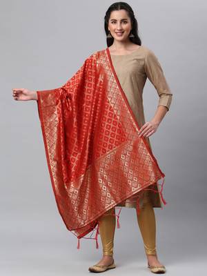 Red Banarasi Silk Jacquard Woven Dupatta 1