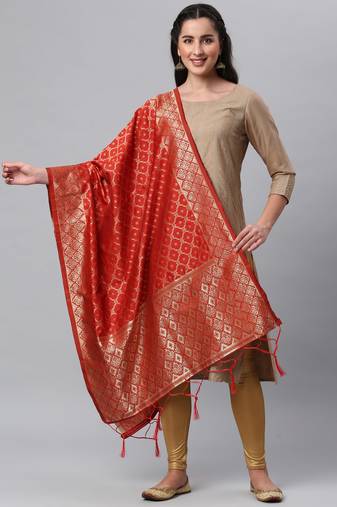Red Banarasi Silk Jacquard Woven Dupatta