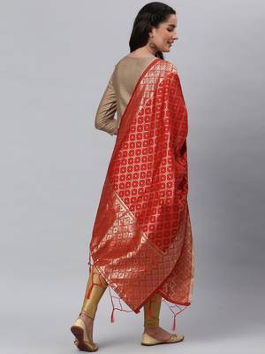 Red Banarasi Silk Jacquard Woven Dupatta 2