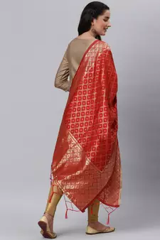 Red Banarasi Silk Jacquard Woven Dupatta