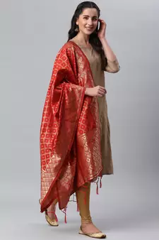 Red Banarasi Silk Jacquard Woven Dupatta