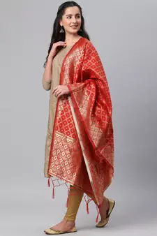 Red Banarasi Silk Jacquard Woven Dupatta