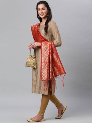 Red Banarasi Silk Jacquard Woven Dupatta 5