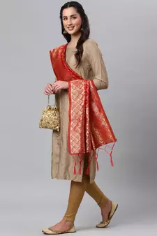 Red Banarasi Silk Jacquard Woven Dupatta