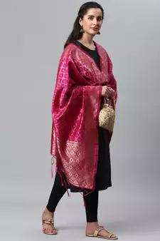 RaniPink Banarasi Silk Jacquard Woven Dupatta