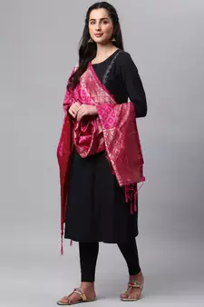 RaniPink Banarasi Silk Jacquard Woven Dupatta