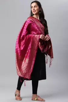 RaniPink Banarasi Silk Jacquard Woven Dupatta
