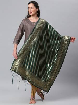 Green Banarasi Silk Jacquard Woven Dupatta 1