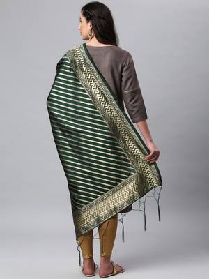 Green Banarasi Silk Jacquard Woven Dupatta 2