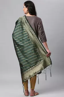 Green Banarasi Silk Jacquard Woven Dupatta