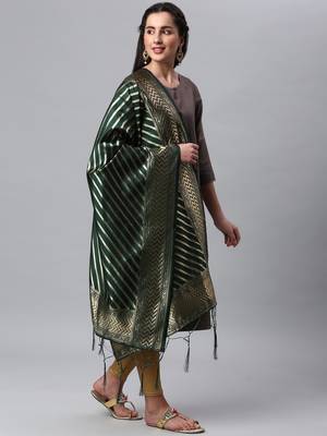 Green Banarasi Silk Jacquard Woven Dupatta 3