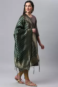 Green Banarasi Silk Jacquard Woven Dupatta