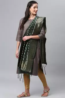 Green Banarasi Silk Jacquard Woven Dupatta