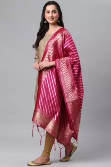 RaniPink Banarasi Silk Jacquard Woven Dupatta