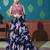 Navy-blue printed silk semi stitched lehenga