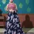 Navy-blue printed silk semi stitched lehenga