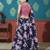 Navy-blue printed silk semi stitched lehenga