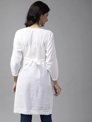 Ada Hand Embroidered White Cotton Lucknow Chikankari Women Kurti - A391704 2
