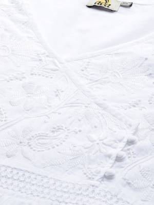 Ada Hand Embroidered White Cotton Lucknow Chikankari Women Kurti - A391704 5